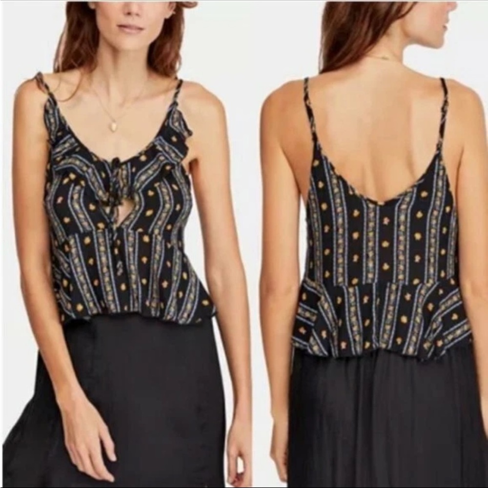 NWT Free People Love to Printed Cami Black Combo Size Large Boho Festival Summer